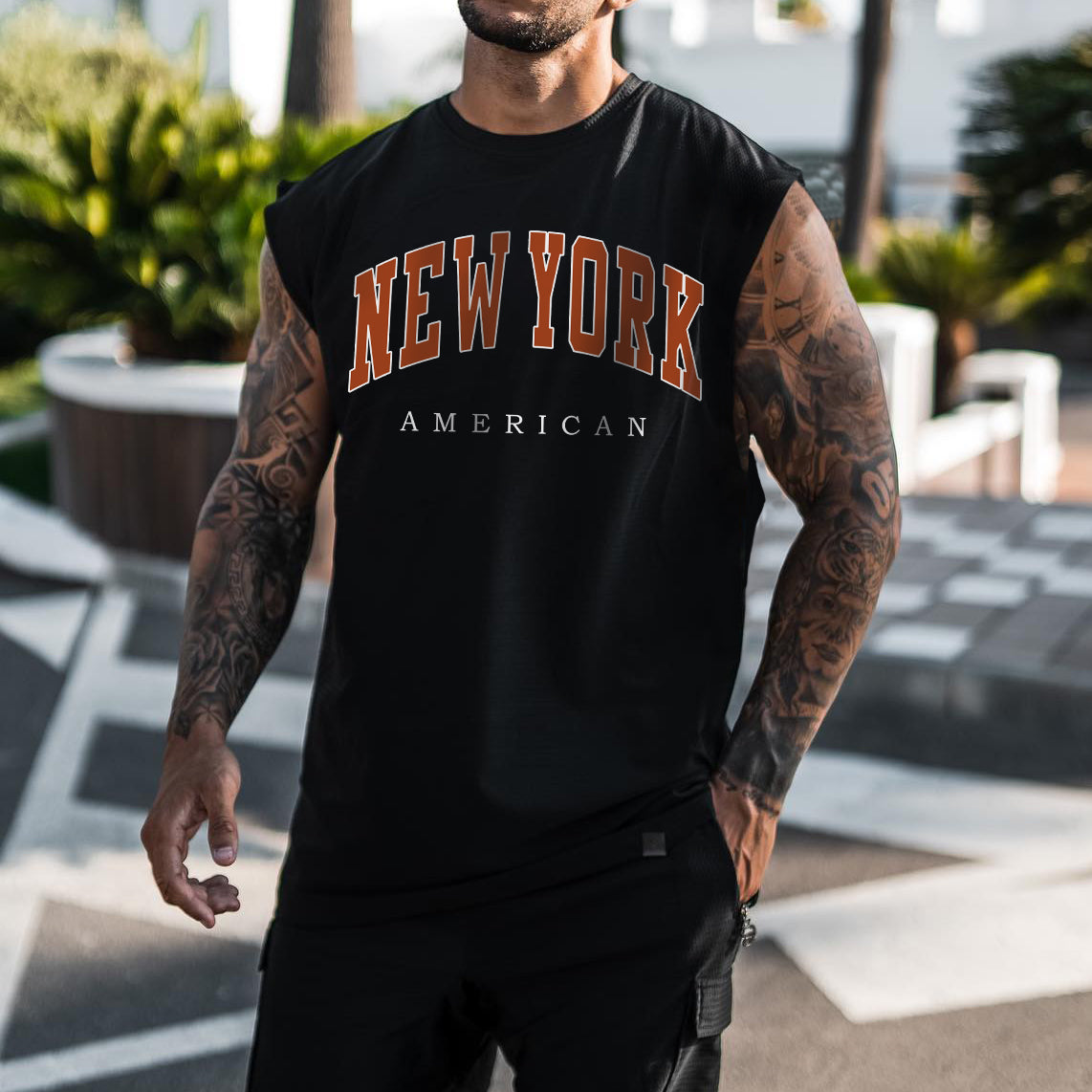 New York Men's Streetwear Casual Tank Top-B