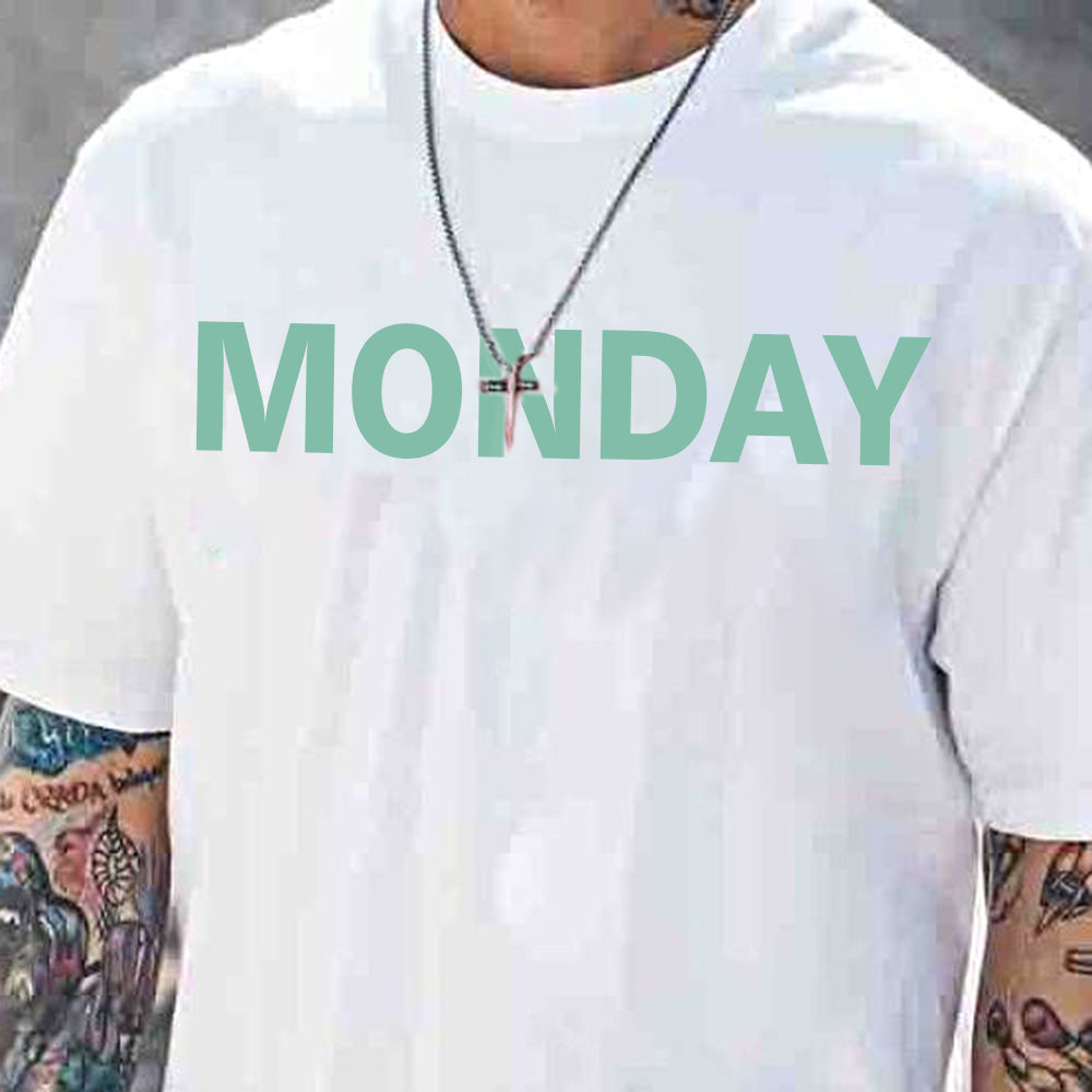 Monday Letter Print Men's Short Sleeve T-Shirt