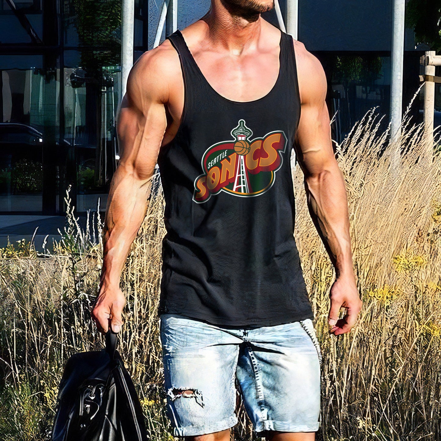 Letter Graphic Print Loose Athleisure Men's Tank Top-A