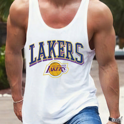 Alphabet Graphic Print Lakers Sports Crew Neck Tank Top