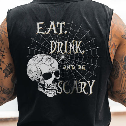 Skull and Spider Web Graphic Print Men's Casual Tank Top