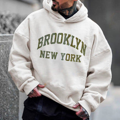 Brooklyn NY Letter Print Men's Fleeced Sweatshirt