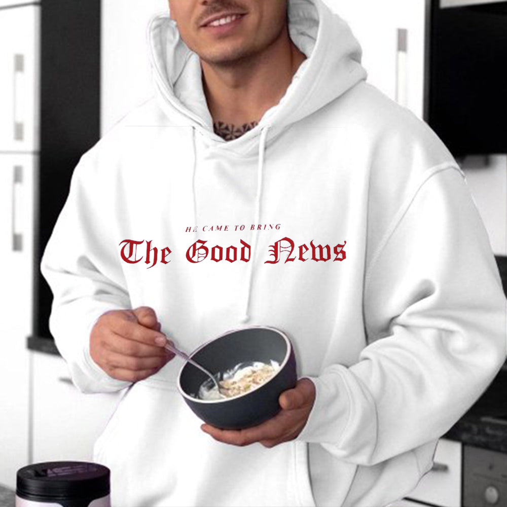 THE GOOD NEWS Men's White Fleecd Hoodie