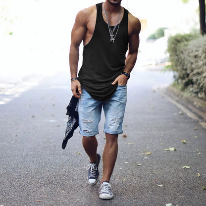 Men's Plain Color Basic Loose FIt Tank Top Black Aussie Singlet