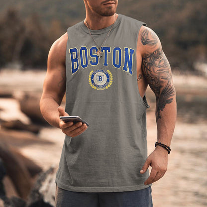 BOSTON Graphic Print Crew Neck Casual Tank Top