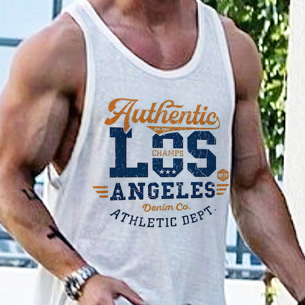 Los Angeles Alphabet Graphic Print Loose Athleisure Men's Tank Top-A