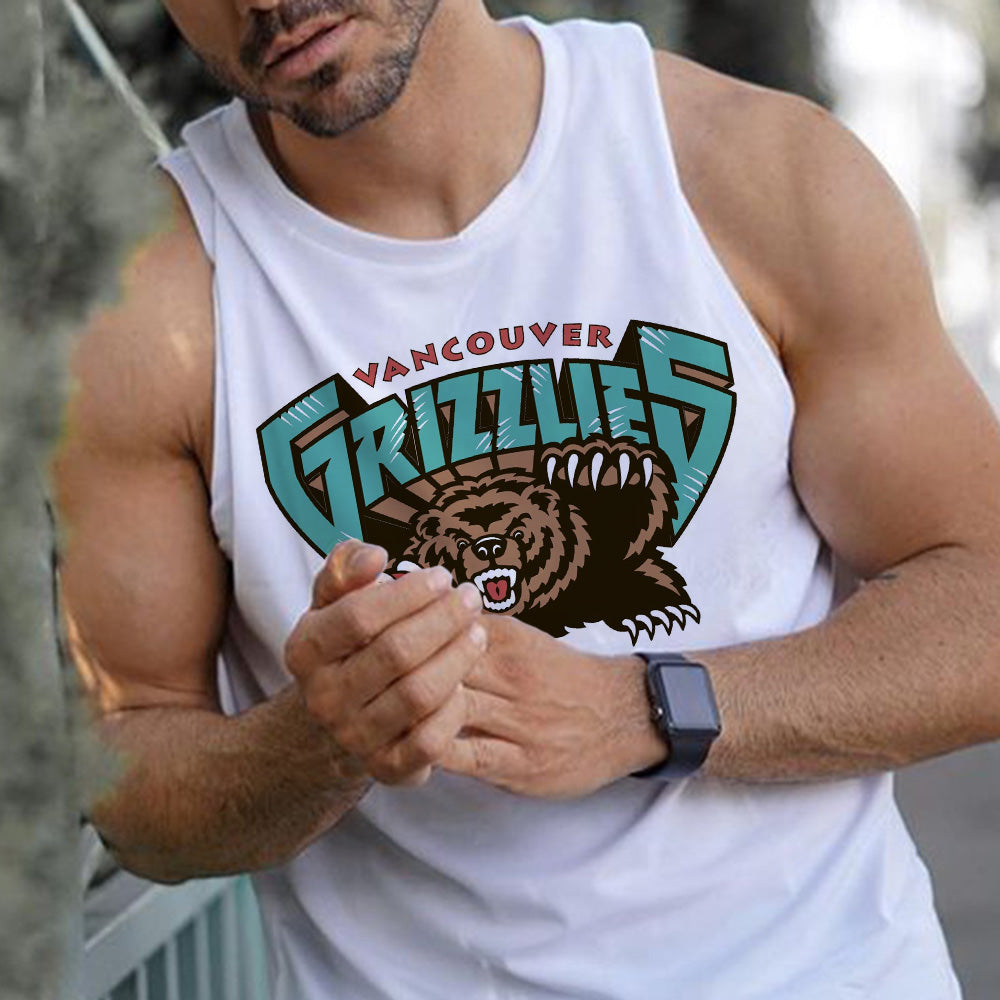 Brown Bear Graphic Print Men's Casual Tank Top