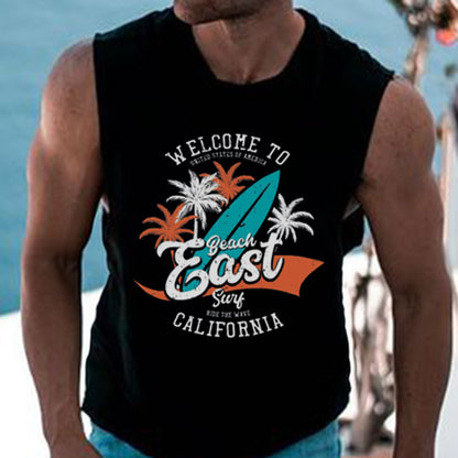 Beach Vacation Graphic Print Loose Casual Men's Tank Top-C