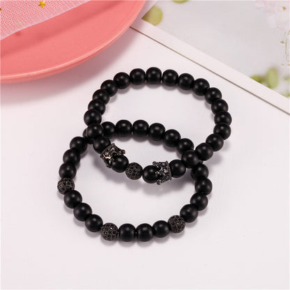 Black Frosted Bracelet Micro Set Zircon Crown Diamond Ball Two Piece Bracelet