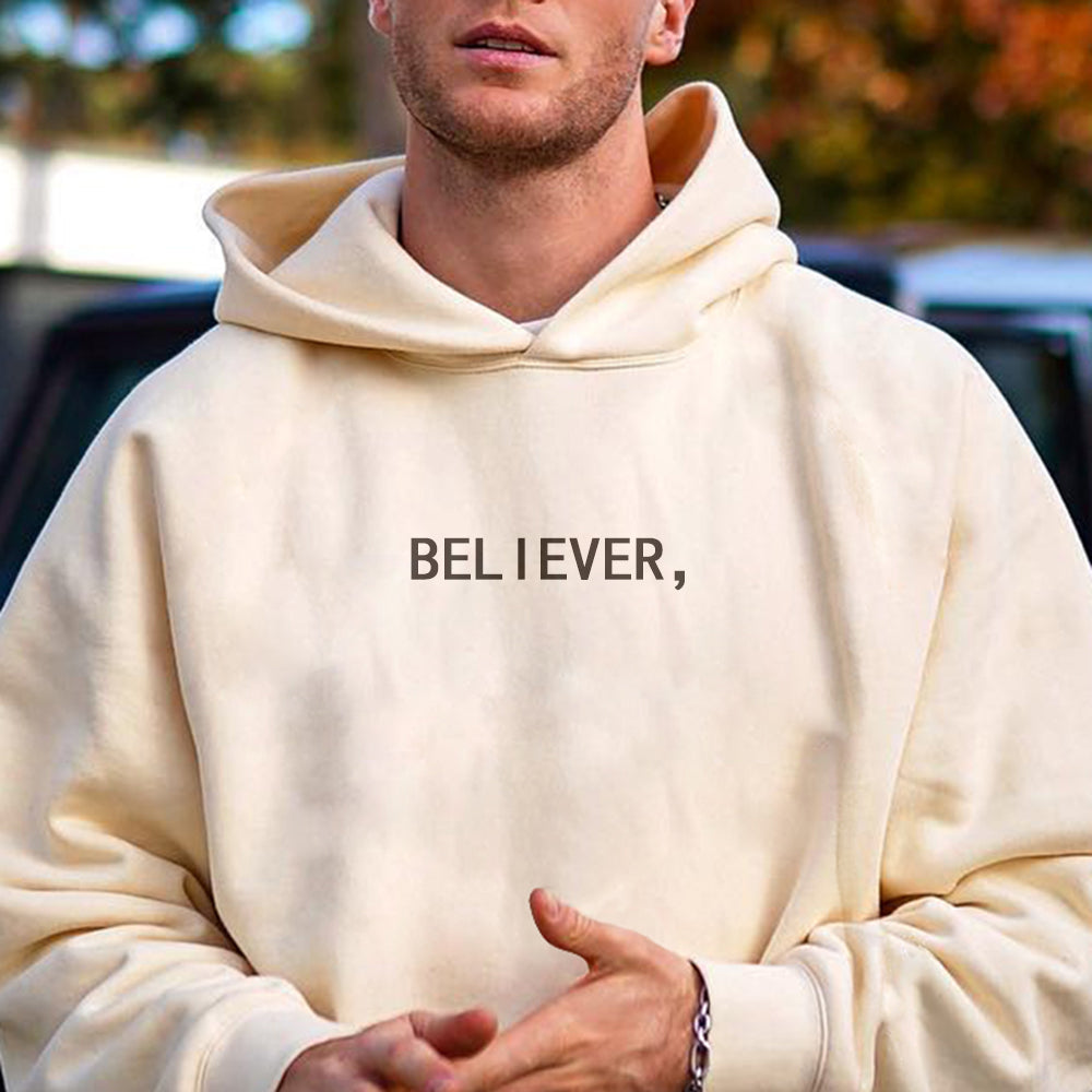 BELIEVER Letter Print Men's Fleece Hoodie