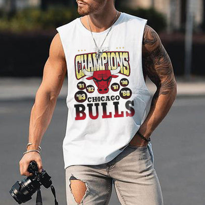 Bull Letter Graphic Print Loose Athleisure Men's Tank Top-B