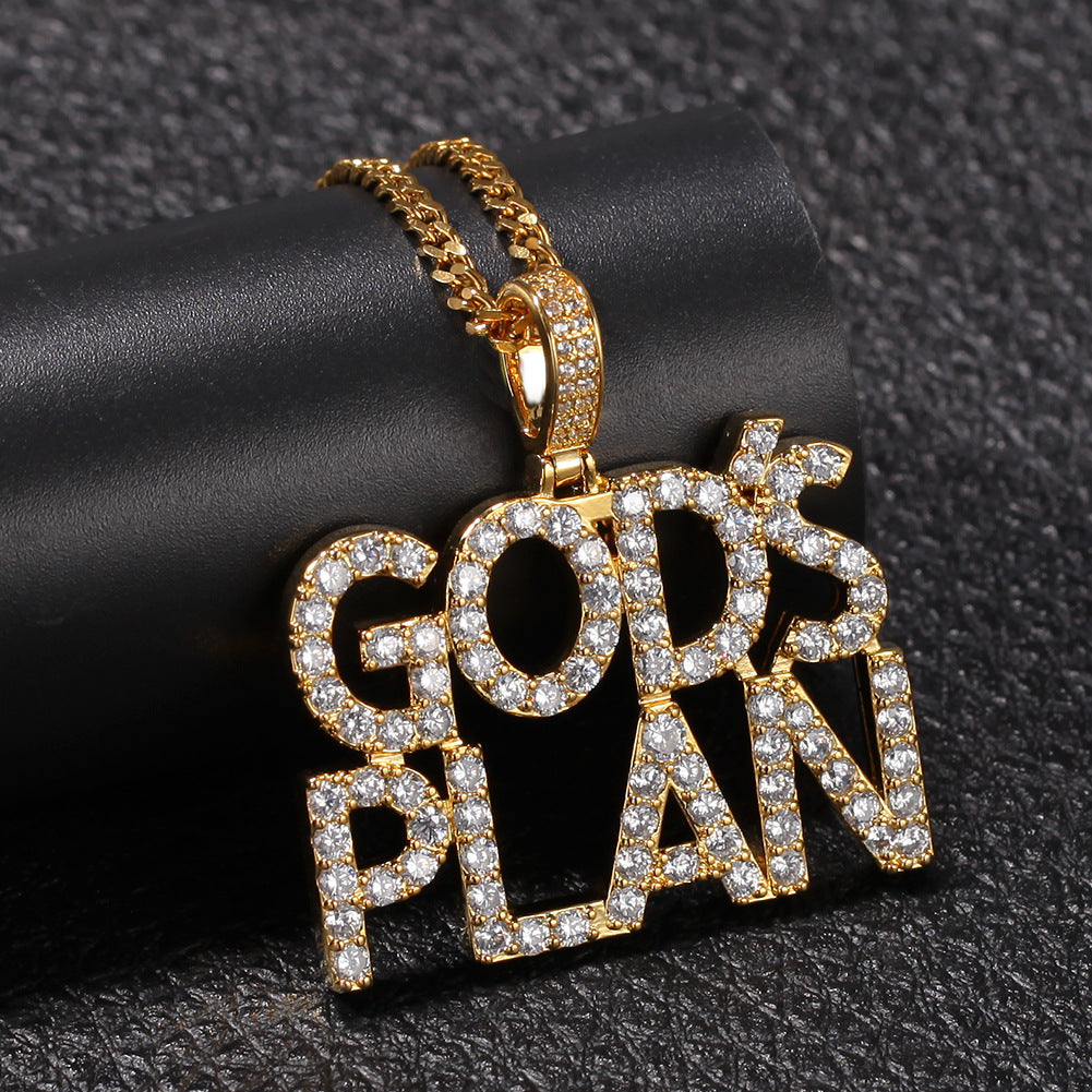 Hip Hop Zircon Alphabet Pendant GodsPlan Men's Necklace