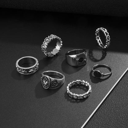 Trendy Street Geometric Hollow Oil Drip Ring Set Ring Combination