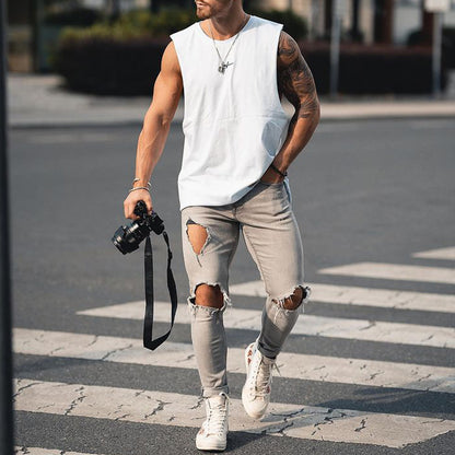 Casual Plain Basic Crew Neck Men's Tank Top