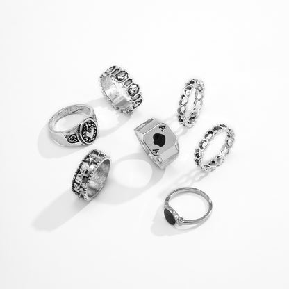 Trendy Street Geometric Hollow Oil Drip Ring Set Ring Combination