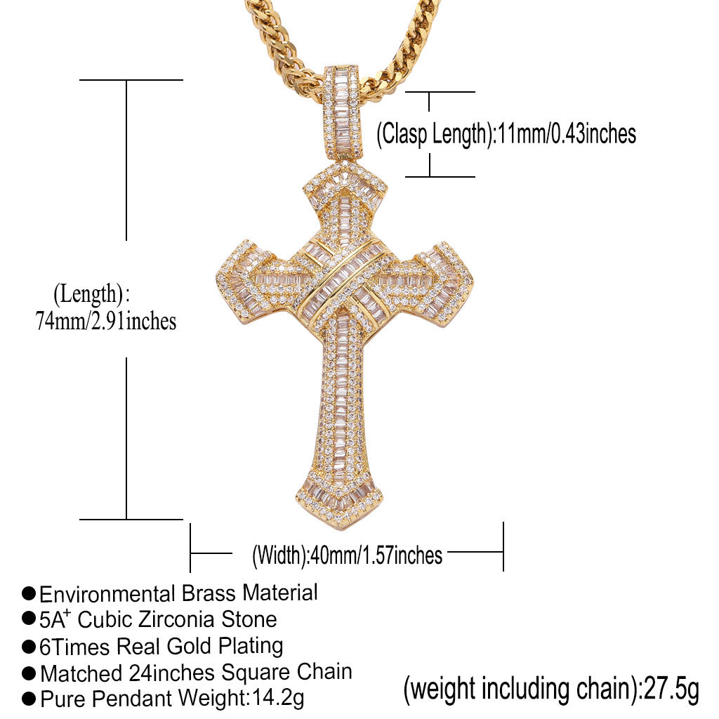 Hip Hop Cross Pendant Cubic Zirconia Personality Men's Hip Hop Necklace