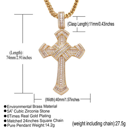 Hip Hop Cross Pendant Cubic Zirconia Personality Men's Hip Hop Necklace