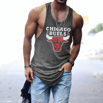 Bulls Alphabet Graphic Print Athleisure Men's Tank Top-A