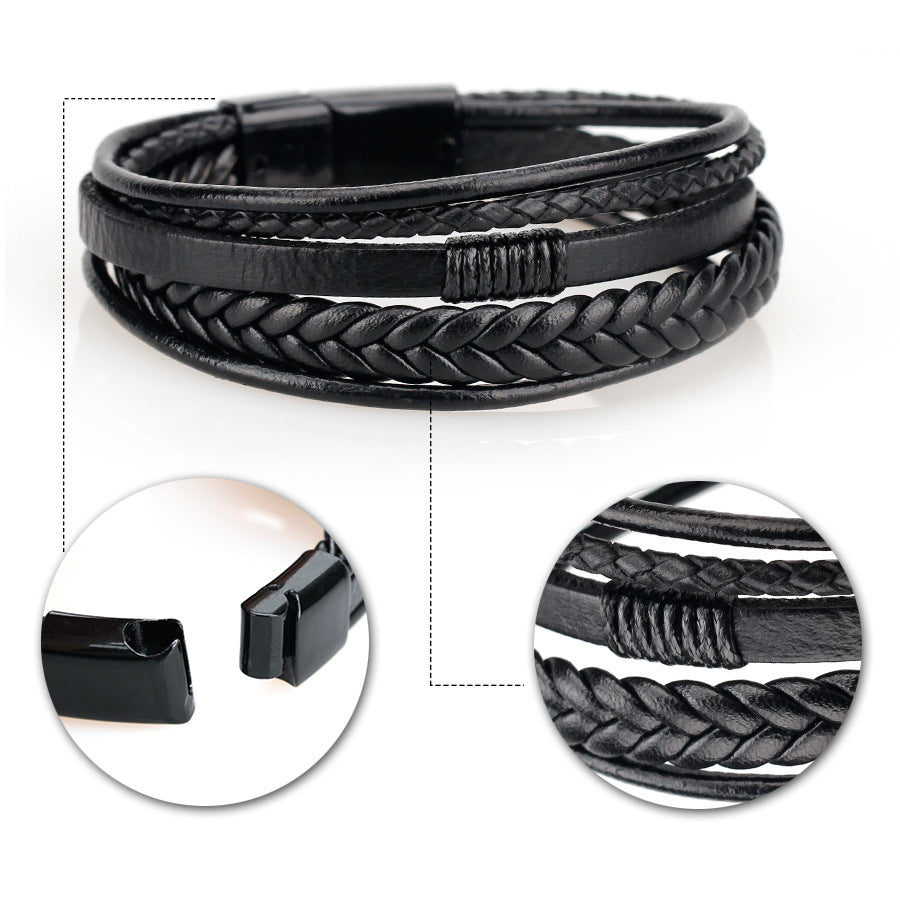 Men's leather rope hand-woven personalized trend jewelry