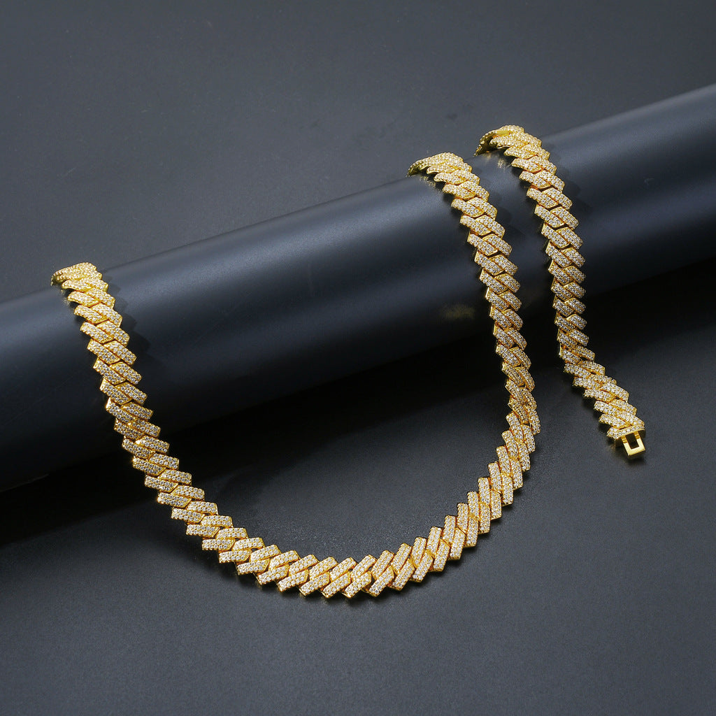 Hip Hop Diamond Bar Cuban Personality Men's Necklace