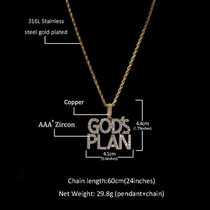 Hip Hop Zircon Alphabet Pendant GodsPlan Men's Necklace